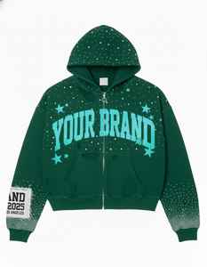 Custom Vintage Embroidered Rhinestone Streetwear Silk Screen Printing Acid Wash <b>Oversized</b> 100%cotton High Quality Men <b>Hoodies</b> - Product Image 2