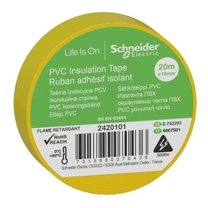 Cinta Aislante Thorsman de SCHNEIDER ELECTRIC 2420101, 19 mm x 20 m, Amarilla, Juego de 8 - Product Image 1