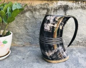 Con cerveza nórdica hecha a mano cuerno de búfalo vikingo taza de cuerno para beber nuevo diseño para cerveza y café taza de cuerno para beber Natural - Product Image 5
