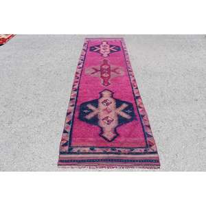 3x10.6 ft Turkish Vintage Rug, <b>Runner</b> Rug, <b>Red</b> Herki Camouflage Rug - Product Image 1