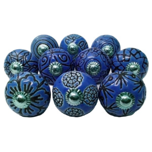 Vente chaude gravé fleur bleu foncé boutons en céramique armoire industrielle poignée tire pour cuisine chambre armoire commode-CK 558 - Product Image 2