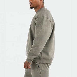 Pull-over personnalisé de haute qualité pour hommes, coupe décontractée, épaules tombantes avec col rond uni, fabriqué en polaire polyester et coton - Product Image 3