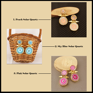 ต่างหูพลอยควอตซ์สีชมพูธรรมชาติ ชุบทอง 18k บนตัวเรือนทองเหลือง ต่างหูดีไซน์โดดเด่น ทำด้วยมือ ขายส่งเครื่องประดับพลอยสำหรับผู้หญิง - Product Image 4