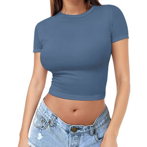Top corto de LICRA de verano de alta calidad para mujer, de diseño personalizado DTG camisetas impresas, nueva moda, pantalla bordada transpirable - Product Image 1