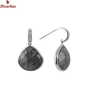 Pendientes clásicos de plata de ley 925 con gema de rutilo negro, venta al por mayor de fabricante, precio bajo - Product Image 4