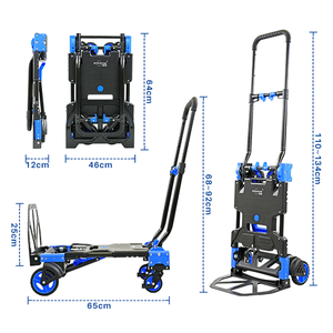Chariot à main industriel pliable 2 en 1, modes 2/4 roues, 7,1 kg léger, charge maximale de 136 kg, poignée TPR, réglage à 3 niveaux, chariot de rangement - Product Image 1