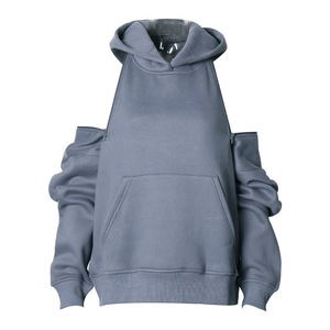 Sudadera con Capucha de Color Sólido para Mujer, Marca de Moda, con Cierre, Hombros Descubiertos, Logotipo Personalizado, Diseño Exclusivo - Product Image 2