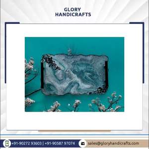 Bandeja DE SERVICIO DE PLATA verde azulado de primera calidad hecha a mano elegante arte epoxi para bodas y calentadores de casa para uso de tocador - Product Image 2