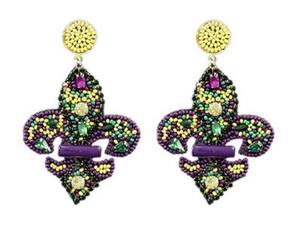 Mardi Gras fleur de lis, pendientes bordados con cuentas de semillas de lentejuelas de India, pendientes hechos a mano para mujeres y niñas - Product Image 5