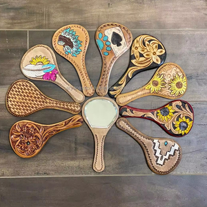 เรียบง่ายและสง่างามของแท้หนังเครื่องมือขนาดกะทัดรัดมือถือกระจกกระเป๋าคุณภาพสูงที่กําหนดเอง Cowgirl ตะวันตกแต่งหน้าอุปกรณ์เสริม - Product Image 4