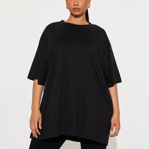 Oversized Women's 100% Cotton Boxy Drop Shoulder <b>T</b>-<b>Shirt</b> 305G Heavyweight Custom OEM Black Short Sleeve Loose Fit Top Supplier - Product Image 3