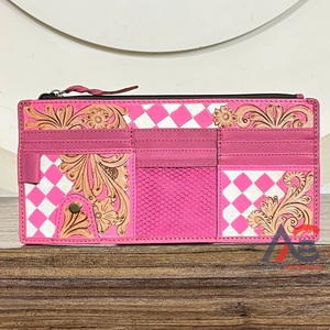 Visera de Coche de Cuero Floral con Diseño a Cuadros Rosa de Moda, Elegante Bolsillo para Tarjetas, Portadocumentos, Organizador para Moto/Vehículo - Product Image 1