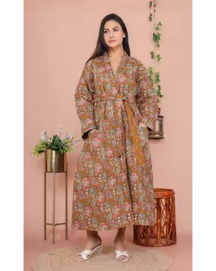 Ropa de descanso estampada de longitud completa para mujer con mangas fluidas en la cintura con lazo y traje de Resort y viaje cómodo con estampado étnico - Product Image 2