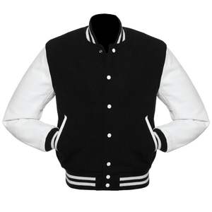 University Letterman Varsity Jacket Chaquetas de lana negra Mangas de cuero real CollegeBaseballjacket para hombres DDP Shipping - Product Image 1