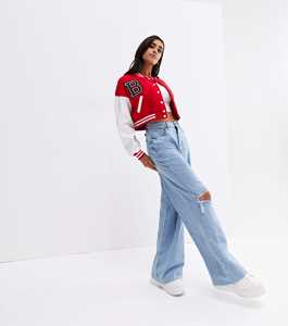 Chaquetas universitarias de lana de alta calidad para mujer, retales con cuello levantado, impermeables, transpirables, al por mayor, para mujer, chaquetas con parches - Product Image 3