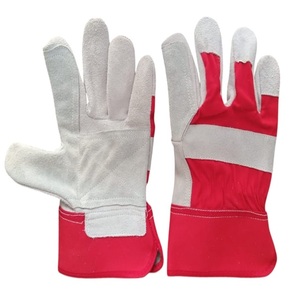 Guantes de aparejo de cuero dividido de doble palma Guantes de seguridad de trabajo industriales rojos Forro de algodón Anti-Corte Anti-impacto Propósito general - Product Image 1