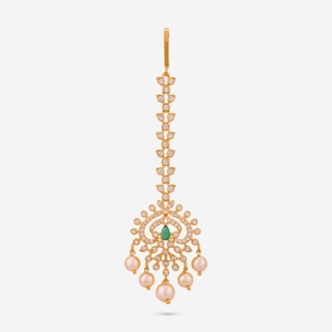 Bijou Tikka en or à motif floral, objet de collection culturel, pour mariage féminin, avec pierres de rubis vertes, 7g - Product Image 4