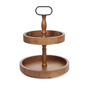 Soporte Redondo de 2 Niveles para Servir Pasteles, de Madera de Mango Decorativa, Diseño Moderno, Hecho a Mano, para Fiestas - Product Image 1