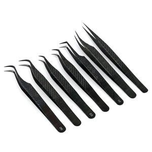 Venta caliente punta de fibra extensión de pestañas gancho extremo híbrido pinzas de pestañas rectas puntiagudas pinzas de pestañas Color negro Acero inoxidable - Product Image 4