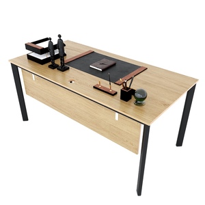 Escritorio contemporáneo minimalista de madera contrachapada de 160x80 cm con revestimiento de melamina y patas ovaladas de hierro, diseño en forma de L, duradero y de lujo, HBOV037 - Product Image 2
