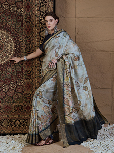 Luxe russe Chit Pallu indien Saree exquis imprimé fleuri Style moderne tissu Viscose pour les mariages fêtes Occasions festives - Product Image 4