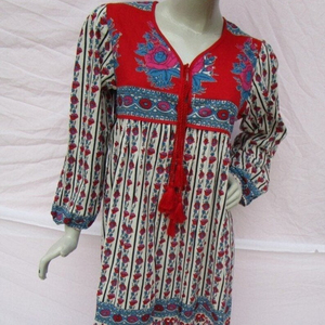 Indian Block Printed Maxi <b>Dress</b> for Women <b>Casual</b> <b>Summer</b> <b>Long</b> Top Tunic with Button Decoration for Evening Party Wear - Product Image 1