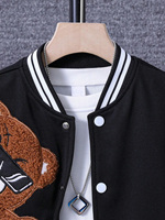 Blousons universitaires légers et fins pour hommes grandes tailles, avec patch ours, logo personnalisé, style Letterman uni, col montant, vente en gros