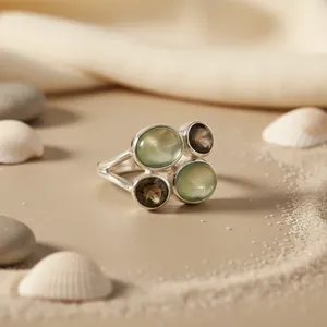 Bague Groupe Géométrique avec Pierres Naturelles de Labradorite Serties en Bezel, en Alliage, Style Bohème pour Femme, Bijou Tendance pour Usage Quotidien - Product Image 1