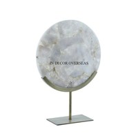 Luxueux qualité forme ronde marbre blanc et argent brillant poli métal Base support Sculpture décor à la maison Accents fournitures