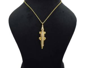 Pendentif en forme de crocodile en laiton plaqué or anti-ternissement avec zircone cubique Swarovski, bijoux faits à la main, charme animal tendance - Product Image 2