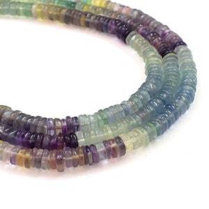Perles de pierres précieuses multi fluorite véritables Perles rondelles de forme ronde Perles de pierres précieuses de guérison de qualité supérieure Collier multi fluorite - Product Image 5