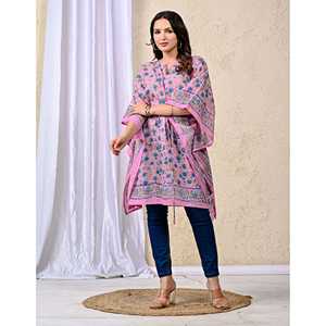 Caftán de Algodón Transpirable con Estampado a Mano, Estilo Elegante y Casual para Mujer, Ideal para el Verano y la Playa, Talla Única, OEM/ODM Disponible - Product Image 6