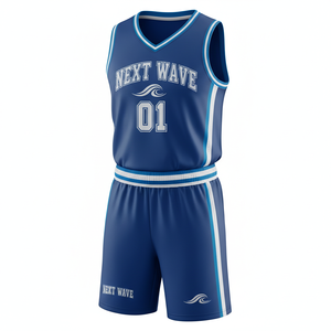 Nuovi Arrivi Next Wave Divisa da <span class=keywords><strong>Basket</strong></span> Personalizzata <span class=keywords><strong>Blu</strong></span> Professionale Traspirante in Spandex/Poliestere con Scollo a V e <span class=keywords><strong>Pantaloncini</strong></span> per Sport di Squadra - Product Image 5