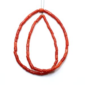 Perles de corail rouge italien naturel, pierres précieuses lisses, perles tubulaires, taille 5x7 mm, longueur 14 pouces, perles de pierre de corail méditerranéen - Product Image 2