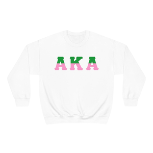   Sudadera de cuello redondo bicolor con letras, blanca con letras griegas verdes y rosas, jersey de forro polar para hermandades - Product Image 1