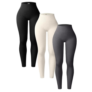 Women's High-Waisted Solid Sports <b>Leggings</b> Seamless Knitted Spandex/<b>Nylon</b> Breathable Four-Way Stretch Yoga Pants Hip Lifting - Product Image 6