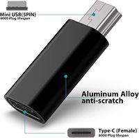 Connecteur de conversion USB Type C femelle vers Mini USB 2.0 mâle Prise en charge de la charge et de la synchronisation des données pour GoPro Hero 3 +, lecteurs MP3, Dash Cam