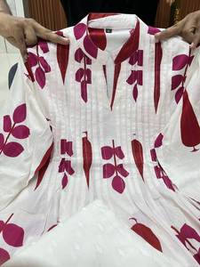 Conjunto de Salwar de Algodón con Estampado de Bloques para Mujer, con Pantalones, Blanco y Rojo, Ropa Étnica de Secado Rápido para Uso Diario Informal - Product Image 3