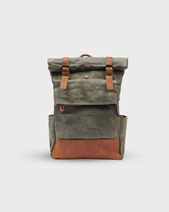 Vintage 17\" Laptop <b>Backpack</b> Waxed Canvas <b>Rolltop</b> Rucksack with Leather Water Resistant Sustainable 17\" LCB-0037 for Travel - Product Image 1