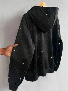 Sudadera con Capucha y Cremallera con Logotipo Personalizado para Hombre, Sudadera Unisex de Forro Polar, Ropa de Calle con Cristales, Prenda Exterior con Capucha - Product Image 2