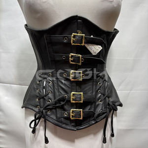 Corset de club en cuir noir de haute qualité avec armatures en acier, design multi-boucles et lacets dans le dos - Product Image 3
