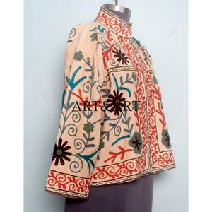 Pure Cotton Handmade Embroidery Women Autumn Winter Quilted Jackets with Button Closure Full Sleeve Free Size - Product Image 4