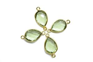 Composants de bijoux en améthyste verte vintage, coupe poire, pierres précieuses, connecteurs de sertissage, pendentif plaqué or, breloques pour boucles d'oreilles - Product Image 2