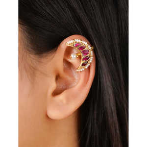 Pendientes de Diamantes Kundan Jadau con Base de Metal Chapada en Oro Rosa y Cierre a Presión ME1185P - Product Image 2