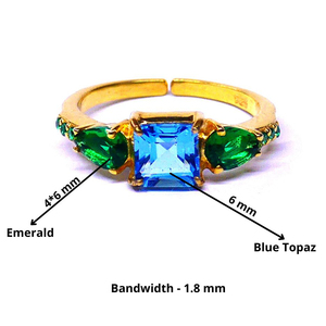 Bague traditionnelle en argent sterling 925 plaquée or topaze bleue émeraude pierre précieuse mariage pas cher pour femme - Product Image 2