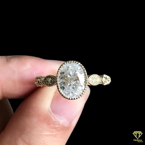 Bague ovale vintage cultivée en laboratoire 925 lunette en argent bague de fiançailles Style Antique Milgrain bijoux de mariage pour femmes - Product Image 2