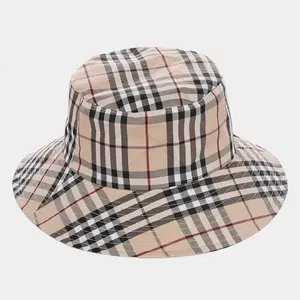 Cappello a secchiello 100% cotone personalizzato a tesa larga di tutti i colori da pescatore ricamo personalizzato a quadri di Design alla moda cappelli a secchiello