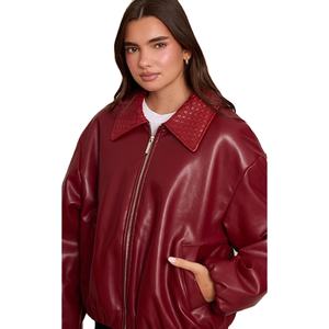 Blousons Bomber Moto Hiver Femme Personnalisés Style Rétro Urbain en Cuir Lavé Imperméable avec Col Tissé et Fermeture Éclair – Vente en Gros - Product Image 1