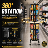 Présentoir rotatif en fil métallique sur pied, multi-niveaux, avec roulettes pour magasin de détail, et panneau publicitaire personnalisé