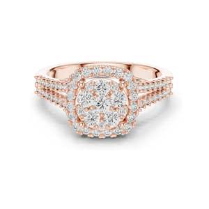 Bague en or 18 carats, 14 carats, 10 carats avec diamants de laboratoire 0,816 CT pour femme, diamants CVD VVS-VS EF, design double halo à double sangle fendue - Product Image 3